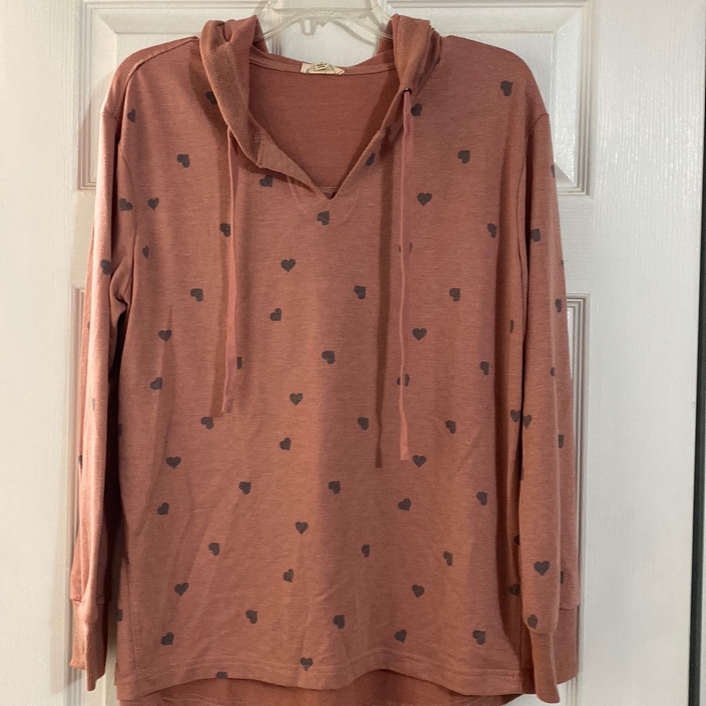 Heart Patterned Pink Hoodie Top